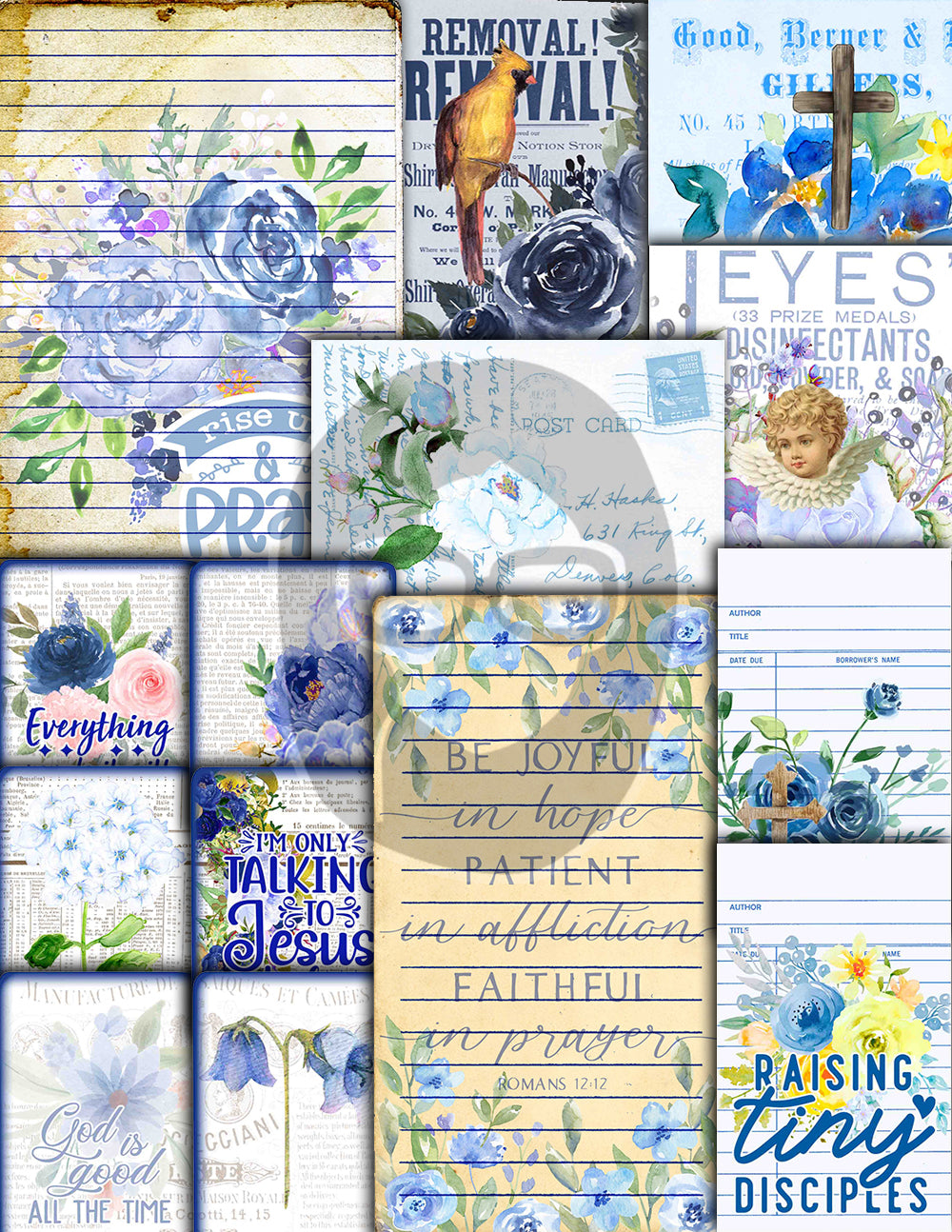 Faith Junk Journal Kit, Scripture Ephemera -40pg Digital Download- Religious Note Cards, Catholic Cross, Prayer Quotes, Bible Verse Cards