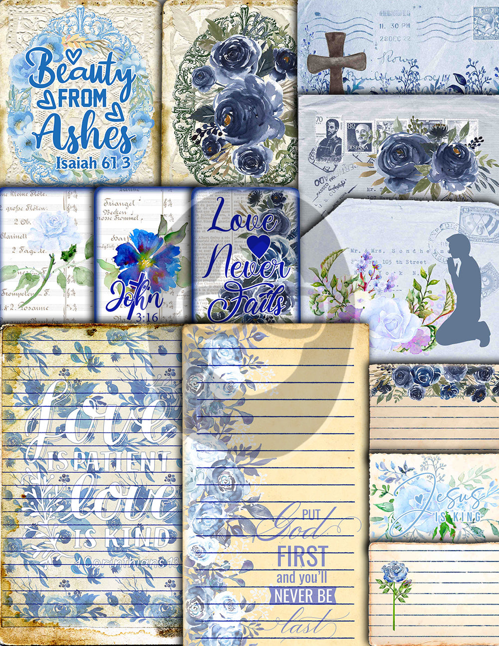 Faith Junk Journal Kit, Scripture Ephemera -40pg Digital Download- Religious Note Cards, Catholic Cross, Prayer Quotes, Bible Verse Cards