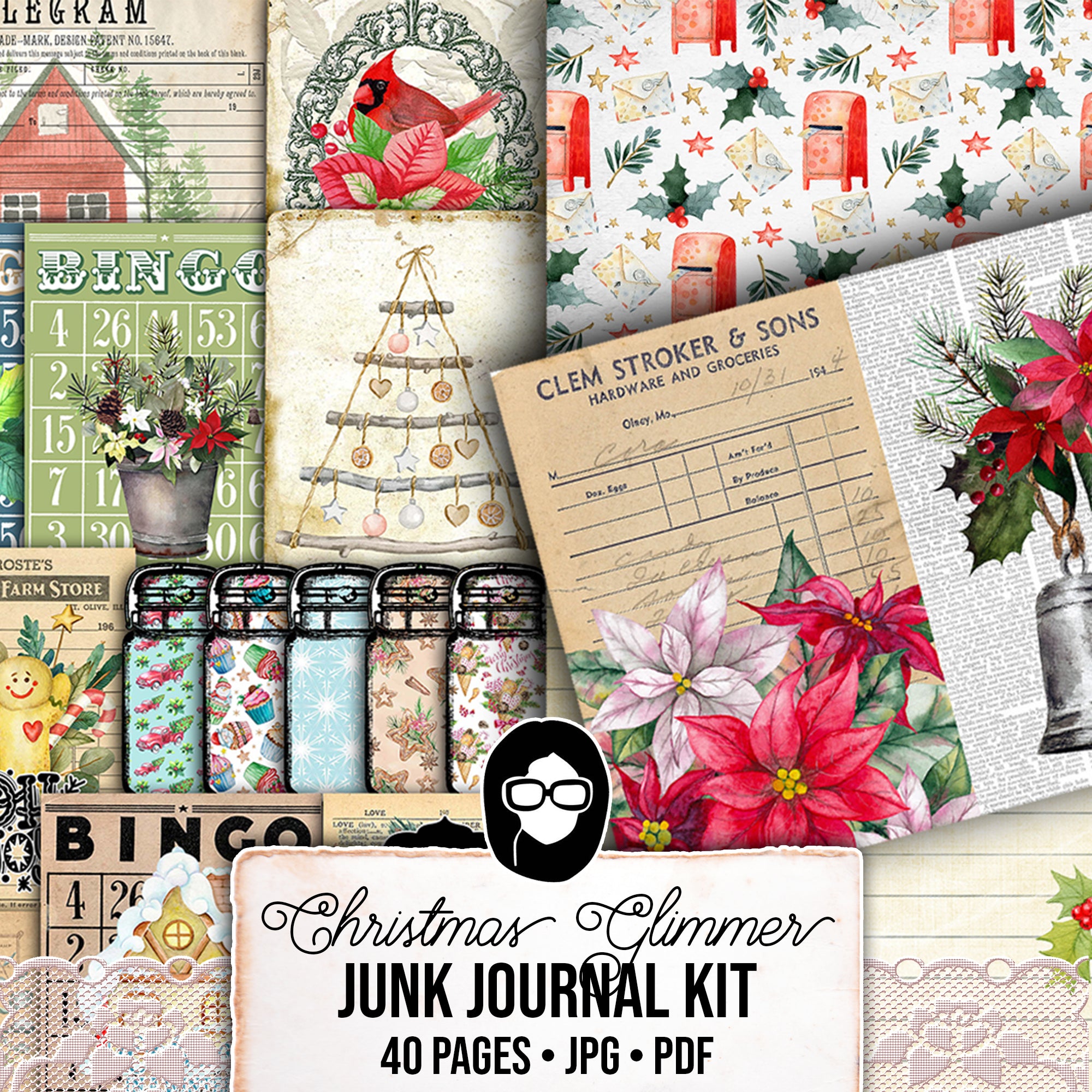 Christmas Printables, Junk Journal Kit -40pg Digital Download- Junk Jo ...