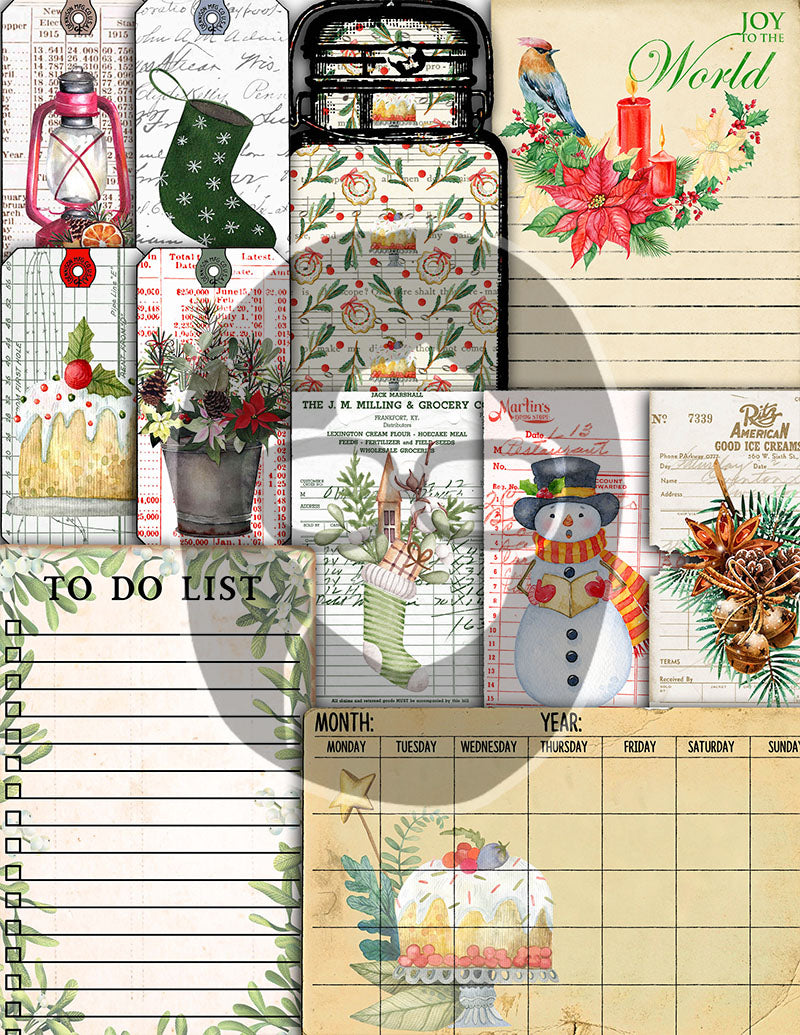 Christmas Printables, Junk Journal Kit -40pg Digital Download- Junk Journal DIY, Pockets, Envelopes, Labels, Tags, Cards, Red, Lined Pages