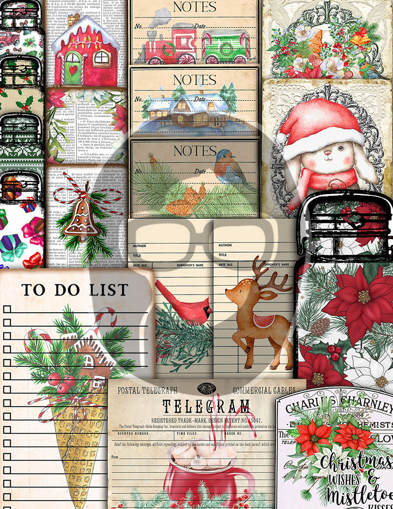 Christmas Printables, Junk Journal Kit -40pg Digital Download- Junk Journal DIY, Pockets, Envelopes, Labels, Tags, Cards, Red, Lined Pages
