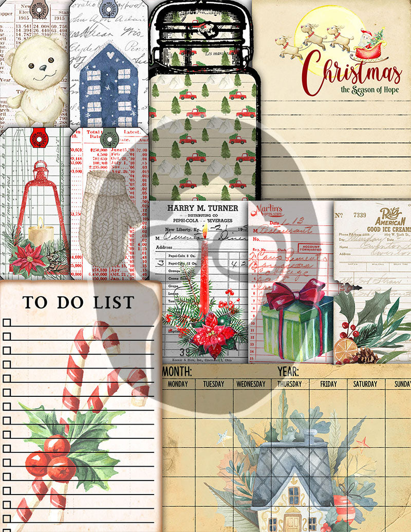 Christmas Printables, Junk Journal Kit -40pg Digital Download- Junk Journal DIY, Pockets, Envelopes, Labels, Tags, Cards, Red, Lined Pages