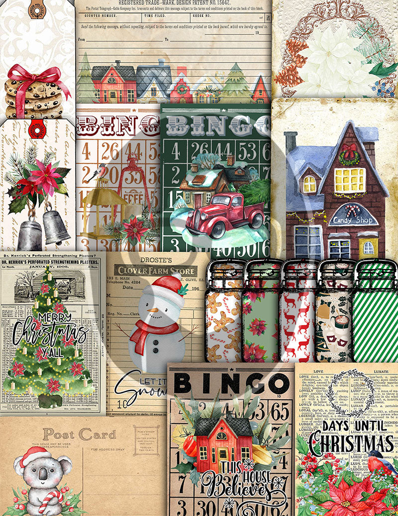 Christmas Printables, Junk Journal Kit -40pg Digital Download- Junk Journal DIY, Pockets, Envelopes, Labels, Tags, Cards, Red, Lined Pages