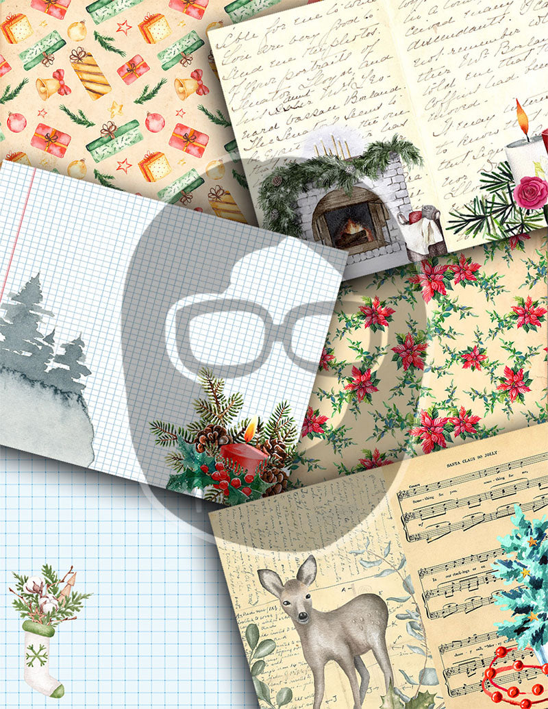Christmas Printables, Junk Journal Kit -40pg Digital Download- Junk Journal DIY, Pockets, Envelopes, Labels, Tags, Cards, Red, Lined Pages