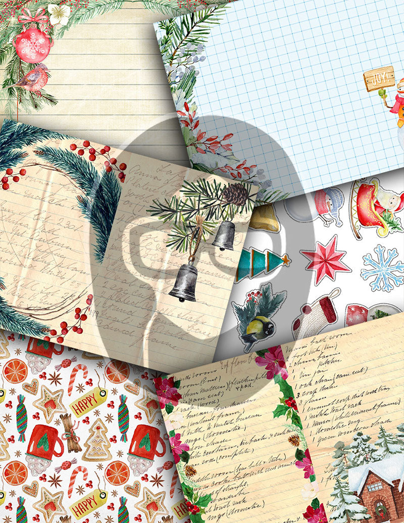 Christmas Printables, Junk Journal Kit -40pg Digital Download- Junk Journal DIY, Pockets, Envelopes, Labels, Tags, Cards, Red, Lined Pages