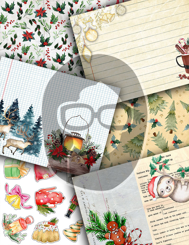 Christmas Printables, Junk Journal Kit -40pg Digital Download- Junk Journal DIY, Pockets, Envelopes, Labels, Tags, Cards, Red, Lined Pages