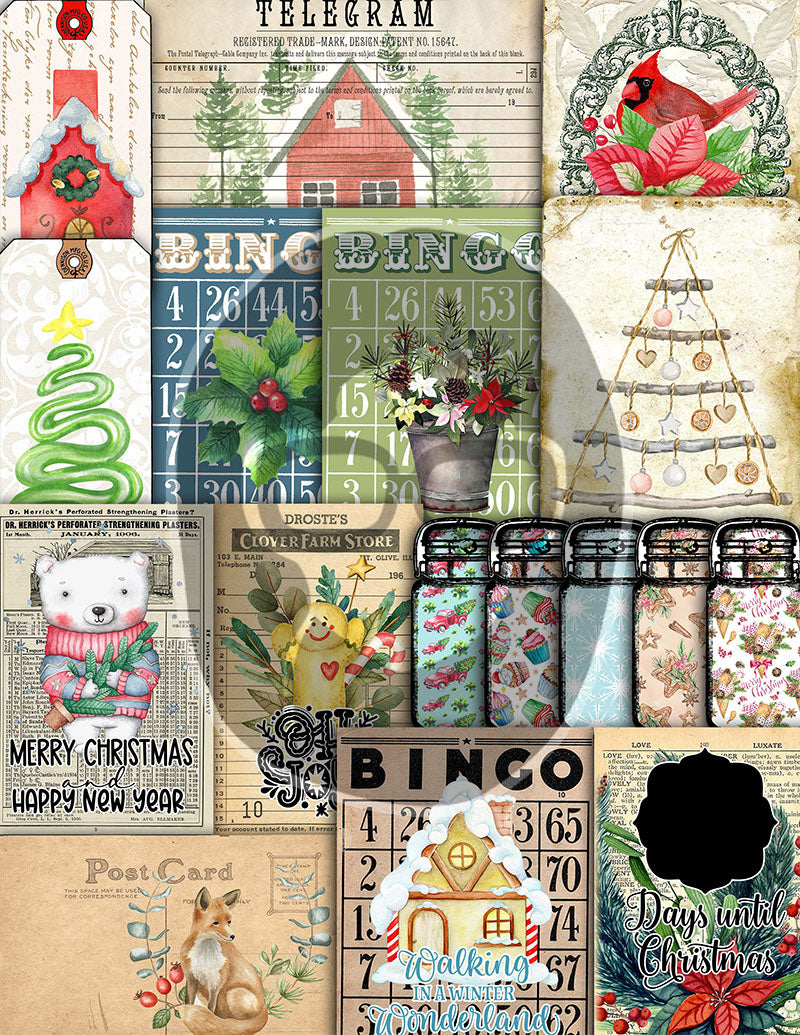 Christmas Printables, Junk Journal Kit -40pg Digital Download- Junk Journal DIY, Pockets, Envelopes, Labels, Tags, Cards, Red, Lined Pages