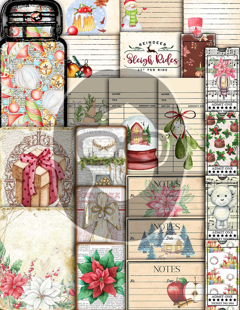 Christmas Printables, Junk Journal Kit -40pg Digital Download- Junk Journal DIY, Pockets, Envelopes, Labels, Tags, Cards, Red, Lined Pages