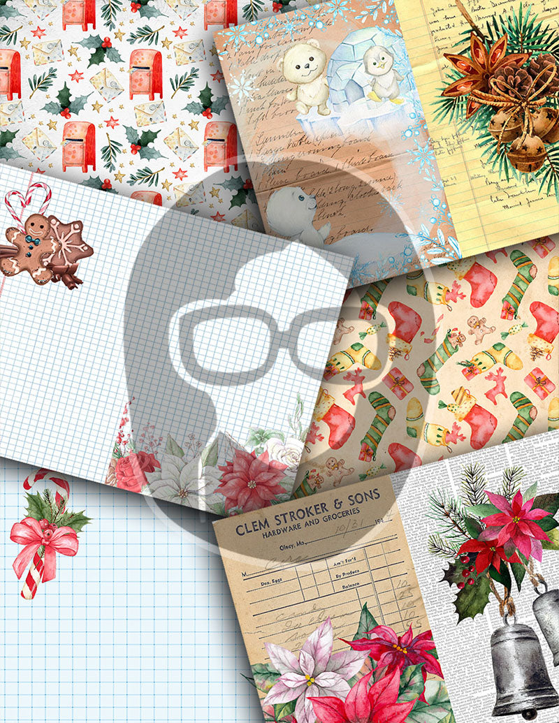 Christmas Printables, Junk Journal Kit -40pg Digital Download- Junk Journal DIY, Pockets, Envelopes, Labels, Tags, Cards, Red, Lined Pages