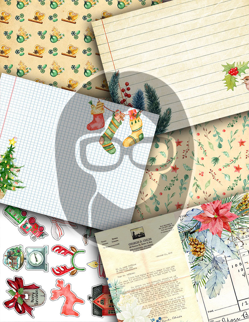 Christmas Printables, Junk Journal Kit -40pg Digital Download- Junk Journal DIY, Pockets, Envelopes, Labels, Tags, Cards, Red, Lined Pages