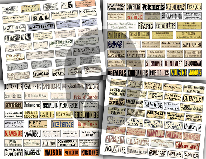 French Ephemera, Junk Journal Labels -30pg Digital Download- French Labels, Fussy Cut Ephemera, Ink Saver, French Antique, Word Labels