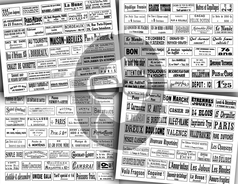 French Ephemera, Junk Journal Labels -30pg Digital Download- French Labels, Fussy Cut Ephemera, Ink Saver, French Antique, Word Labels