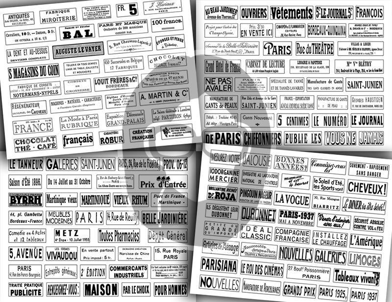 French Ephemera, Junk Journal Labels -30pg Digital Download- French Labels, Fussy Cut Ephemera, Ink Saver, French Antique, Word Labels