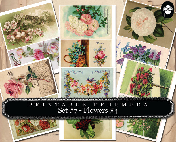 Roses Clipart Floral - Printable Ephemera - Set #7 Flowers #4 - 30 Page Instant Download - ephemera pack, ephemera kit, junk journal kit