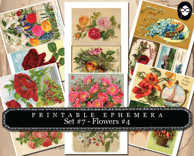 Roses Clipart Floral - Printable Ephemera - Set #7 Flowers #4 - 30 Page Instant Download - ephemera pack, ephemera kit, junk journal kit