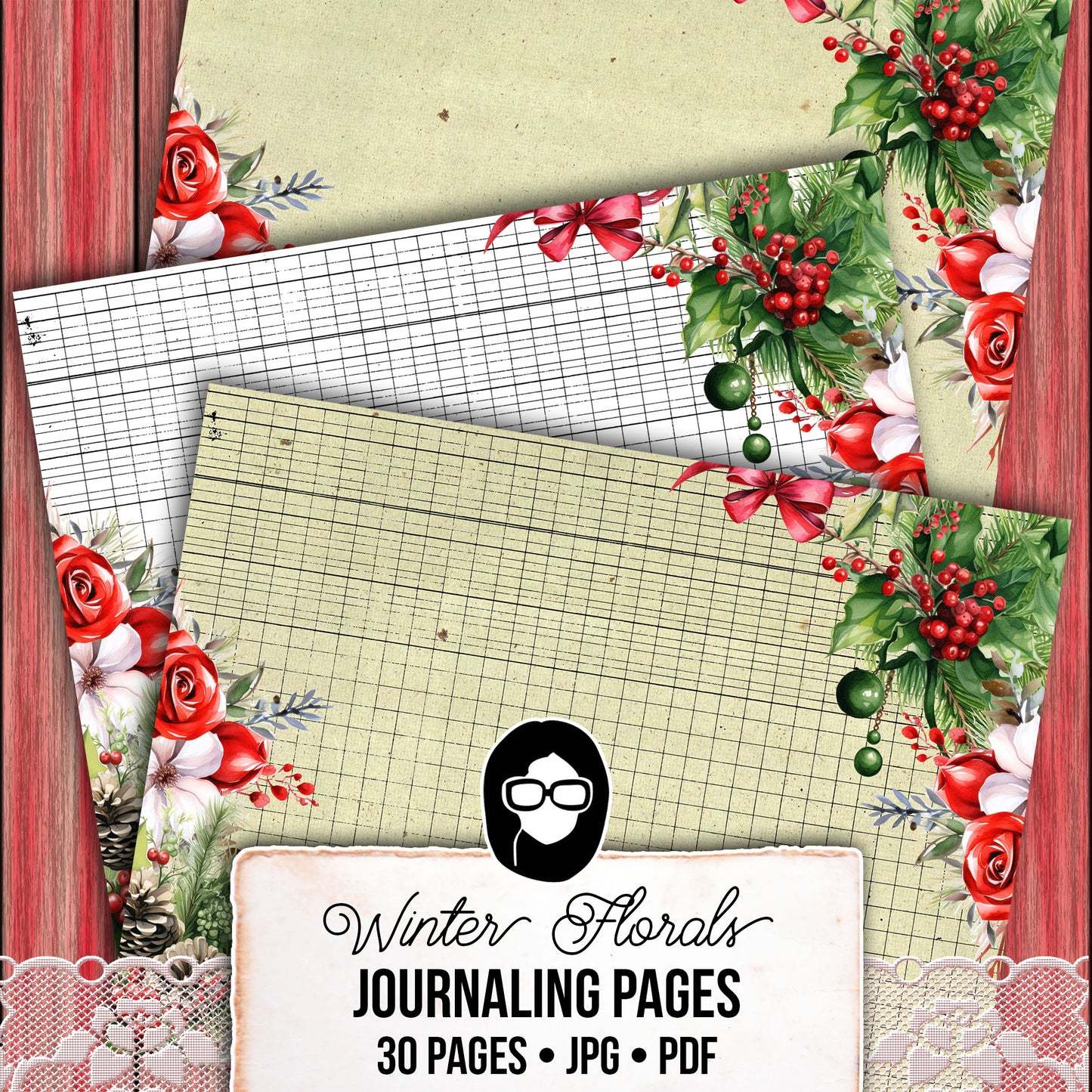 Christian Christmas Printables, Bible Journal Pages -30pg Digital Download- Lined Journaling Papers, Devotional Quotes, Jesus Junk Journal