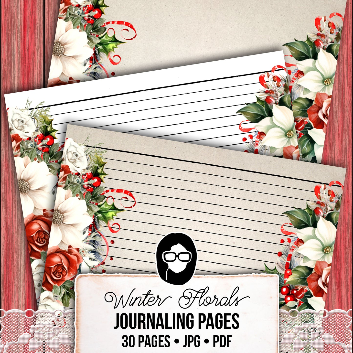 Christian Christmas Printables, Bible Journal Pages -30pg Digital Download- Lined Journaling Papers, Devotional Quotes, Jesus Junk Journal