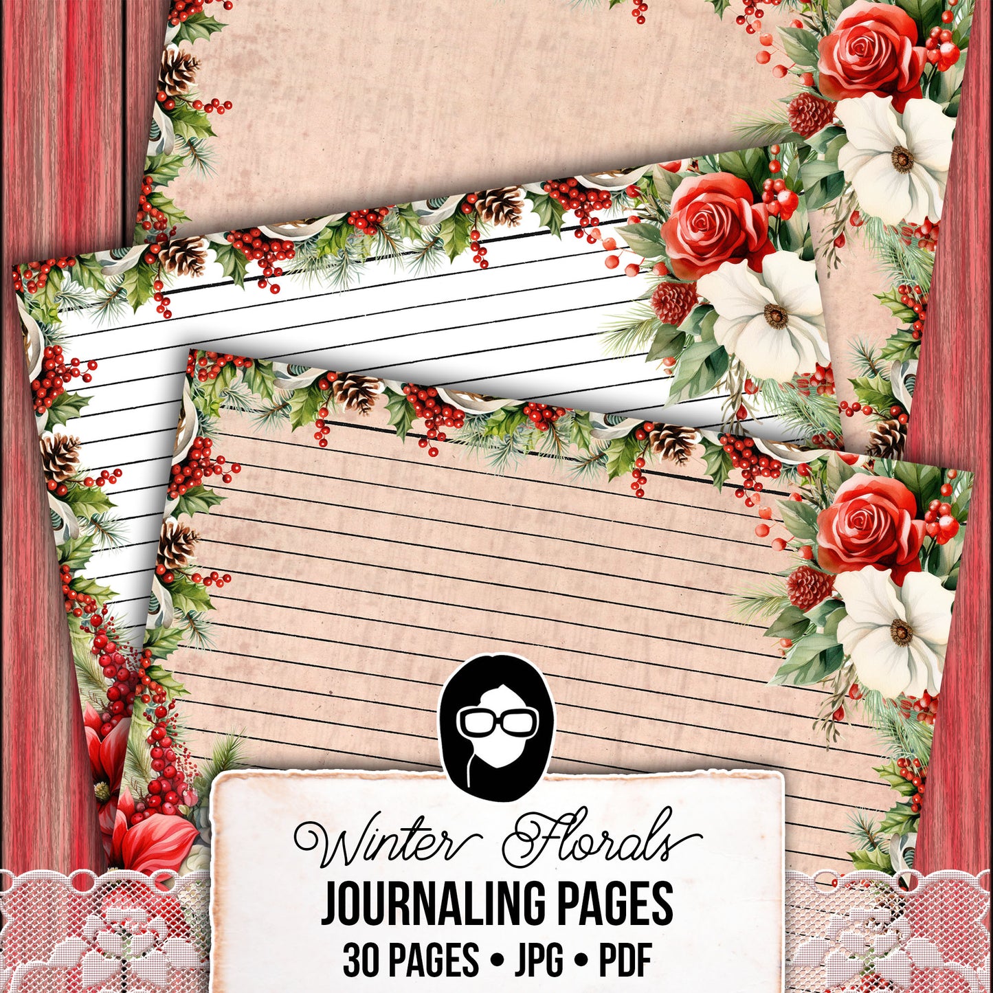 Christian Christmas Printables, Bible Journal Pages -30pg Digital Download- Lined Journaling Papers, Devotional Quotes, Jesus Junk Journal