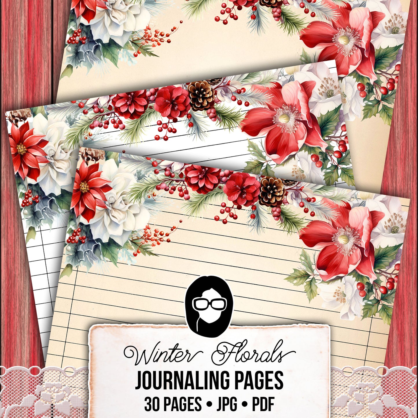 Christian Christmas Printables, Bible Journal Pages -30pg Digital Download- Lined Journaling Papers, Devotional Quotes, Jesus Junk Journal