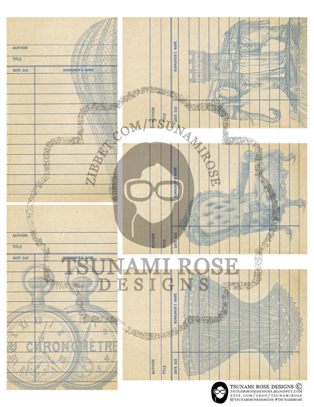 Digital Journal Kits - Library Cards 2 Set #1- 6 Page Instant Download - ephemera pack, altered art kit, junk journal kit, journaling kit