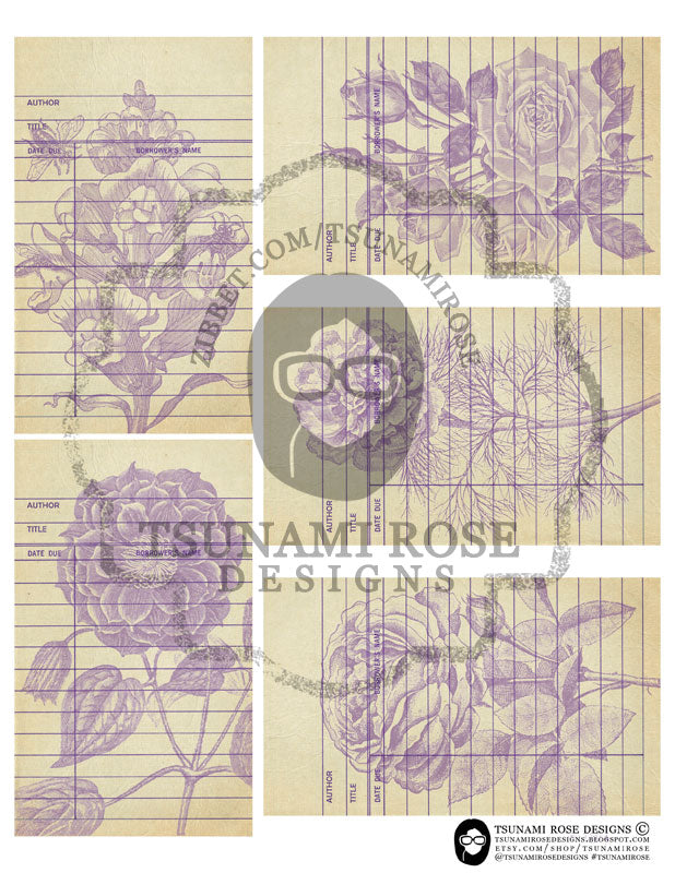 Digital Journal Kits - Library Cards 2 Set #1- 6 Page Instant Download - ephemera pack, altered art kit, junk journal kit, journaling kit