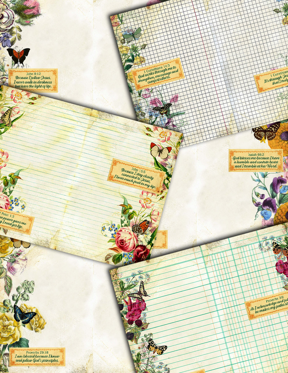 Bible Journaling Printables, Junk Journal Pages -18pg Digital Download- Prayer Quotes, Christian Verses, Devotional Kit, Faith Encouragement