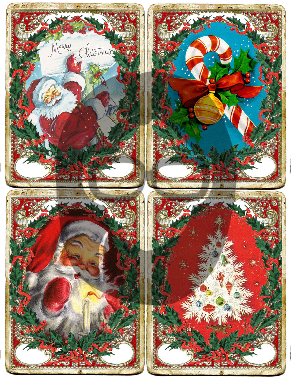 Retro Christmas Ephemera Kit -BE10S4- 4 Pg Instant Download - December Daily Santa Printable Holiday Xmas Junk Journal Ephemera Digital Set