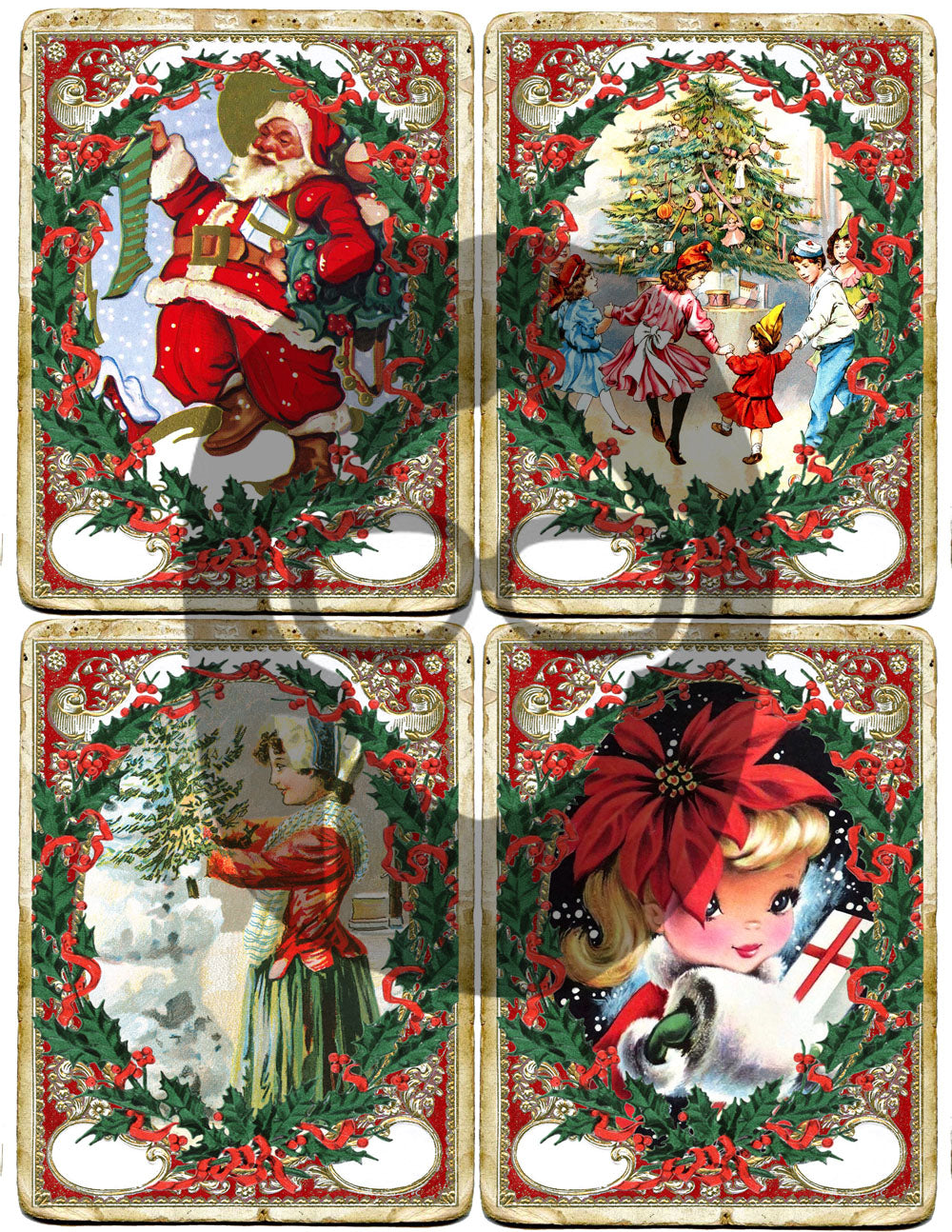 Retro Christmas Ephemera Kit -BE10S4- 4 Pg Instant Download - December Daily Santa Printable Holiday Xmas Junk Journal Ephemera Digital Set