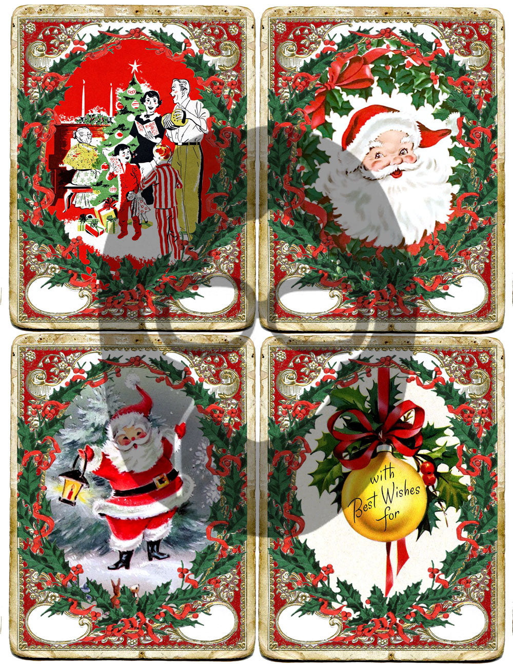 Retro Christmas Ephemera Kit -BE10S4- 4 Pg Instant Download - December Daily Santa Printable Holiday Xmas Junk Journal Ephemera Digital Set