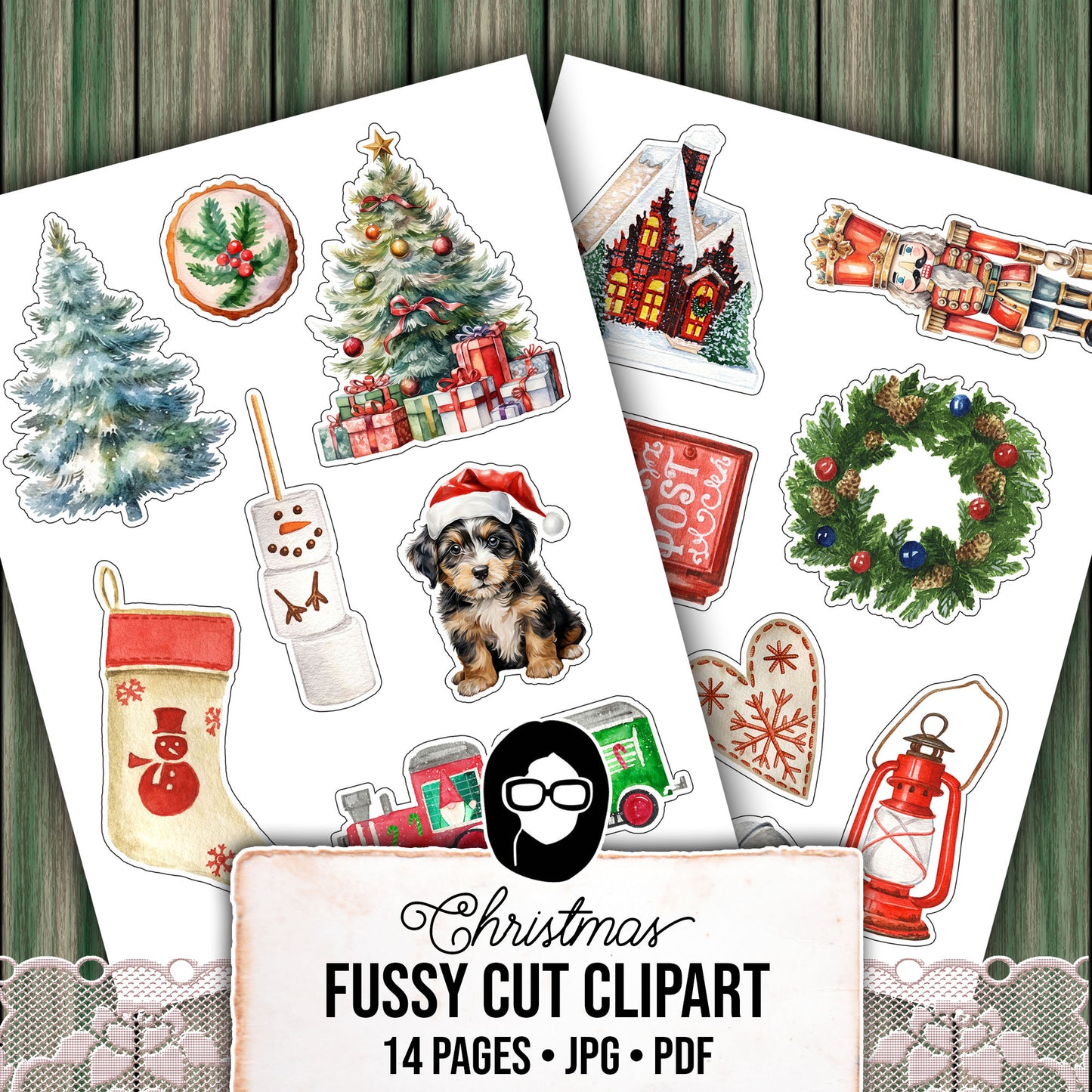 Fussy Cut Christmas Ephemera -14pg Digital Download- Red & Green Christmas, Scrapbook Cutouts, Junk Journal Collage Sheets, December Clipart