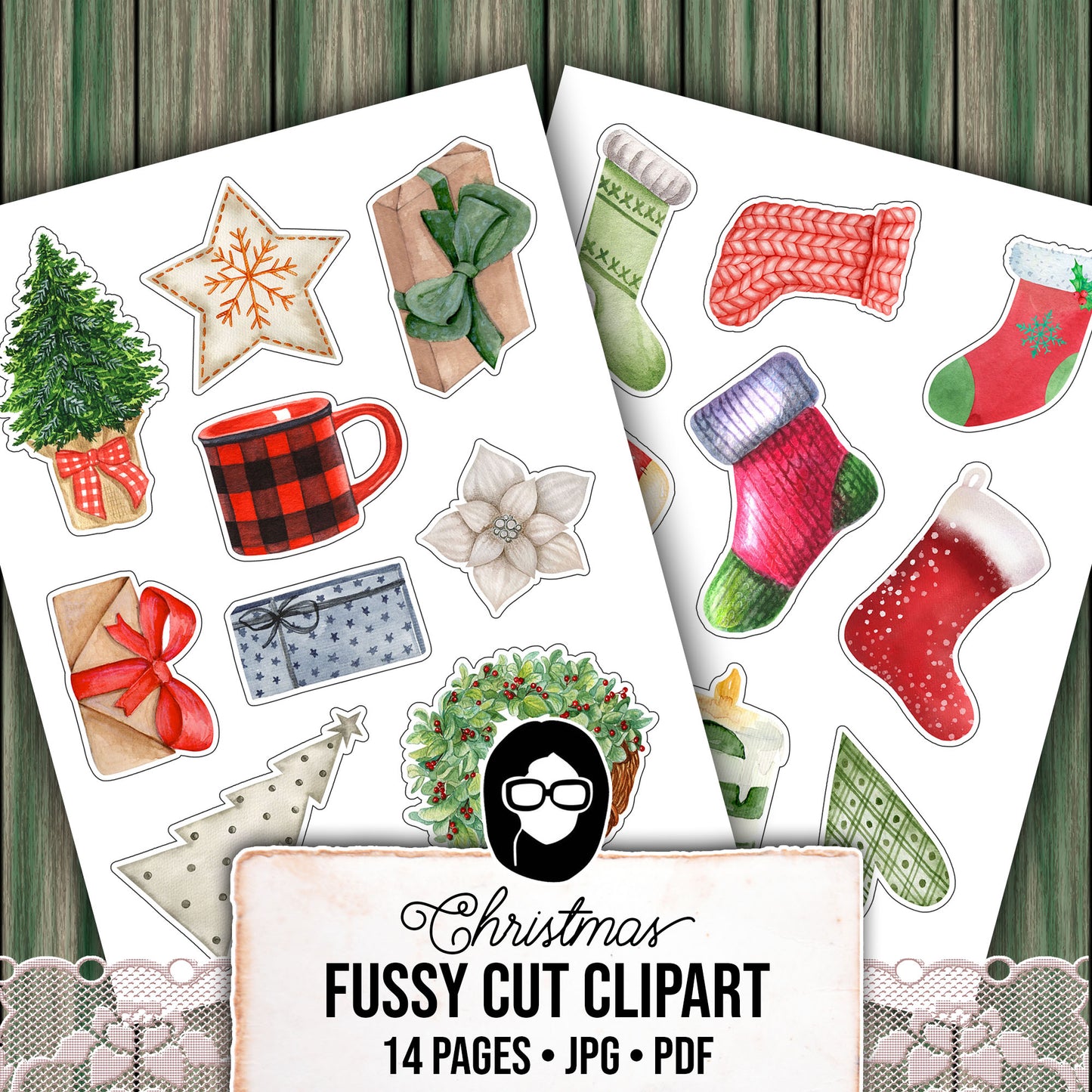 Fussy Cut Christmas Ephemera -14pg Digital Download- Red & Green Christmas, Scrapbook Cutouts, Junk Journal Collage Sheets, December Clipart