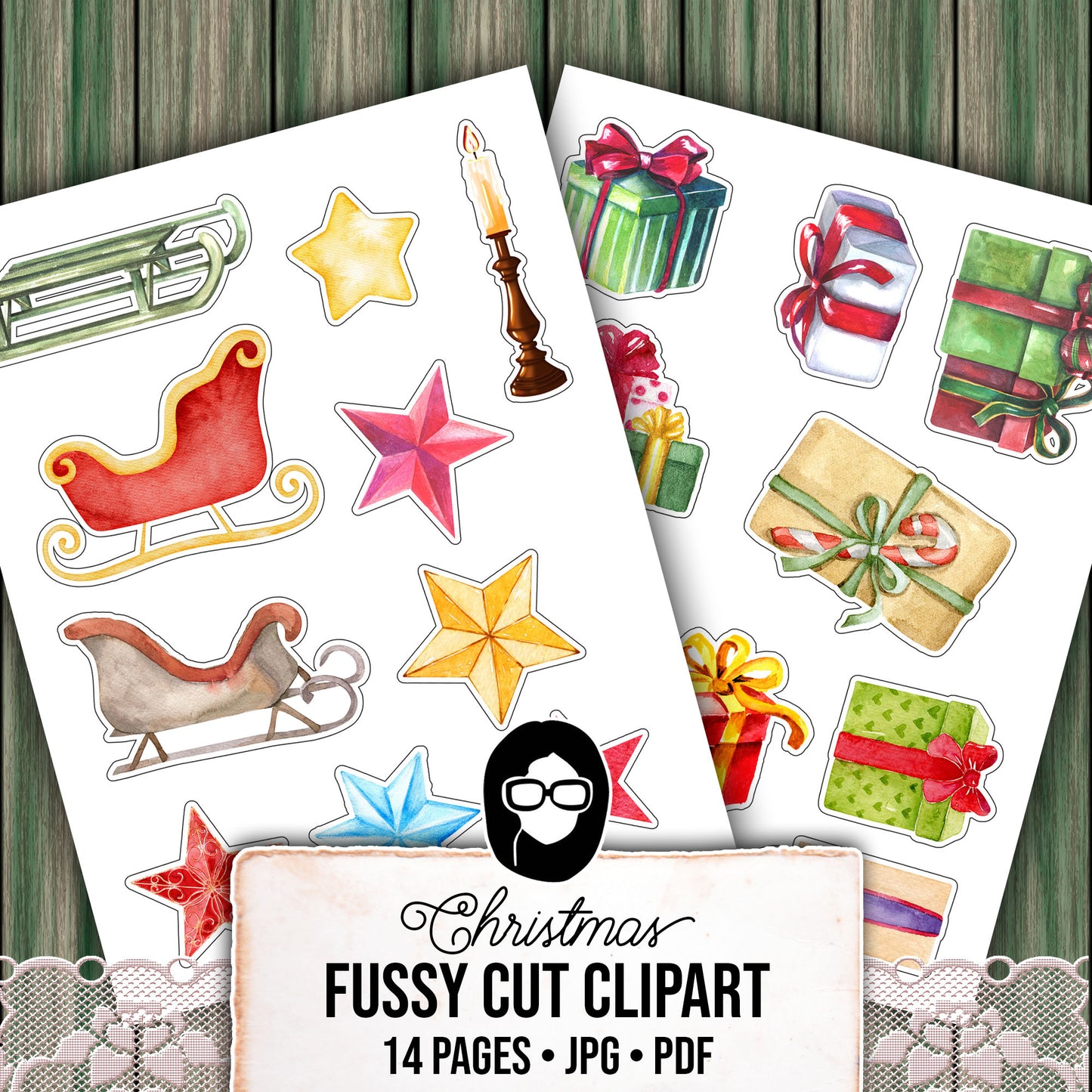 Fussy Cut Christmas Ephemera -14pg Digital Download- Red & Green Christmas, Scrapbook Cutouts, Junk Journal Collage Sheets, December Clipart
