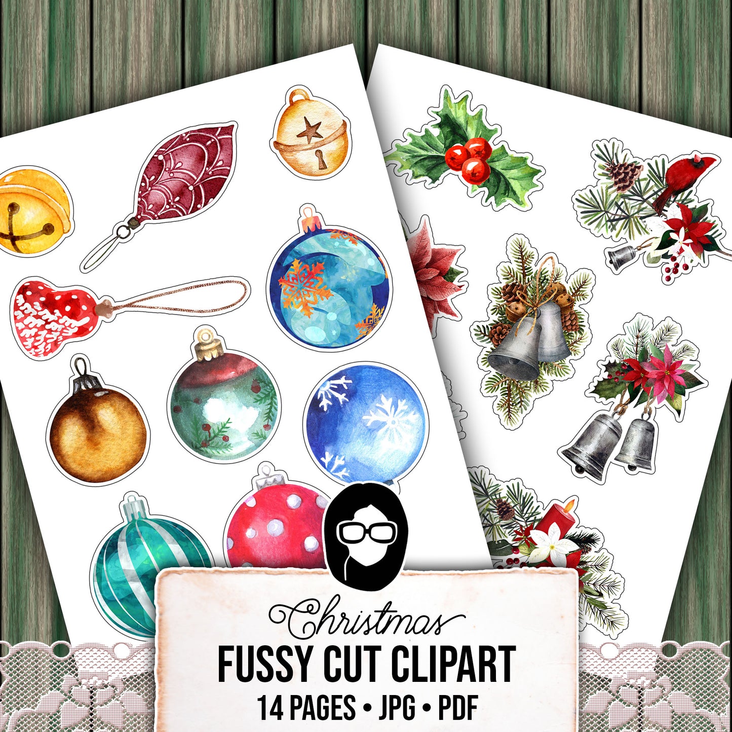 Fussy Cut Christmas Ephemera -14pg Digital Download- Red & Green Christmas, Scrapbook Cutouts, Junk Journal Collage Sheets, December Clipart
