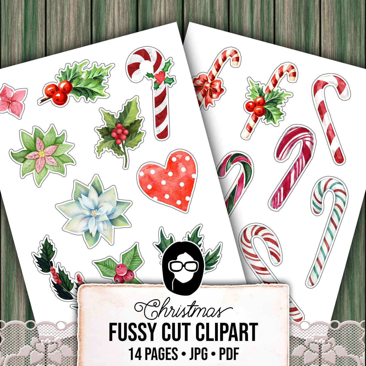 Fussy Cut Christmas Ephemera -14pg Digital Download- Red & Green Christmas, Scrapbook Cutouts, Junk Journal Collage Sheets, December Clipart
