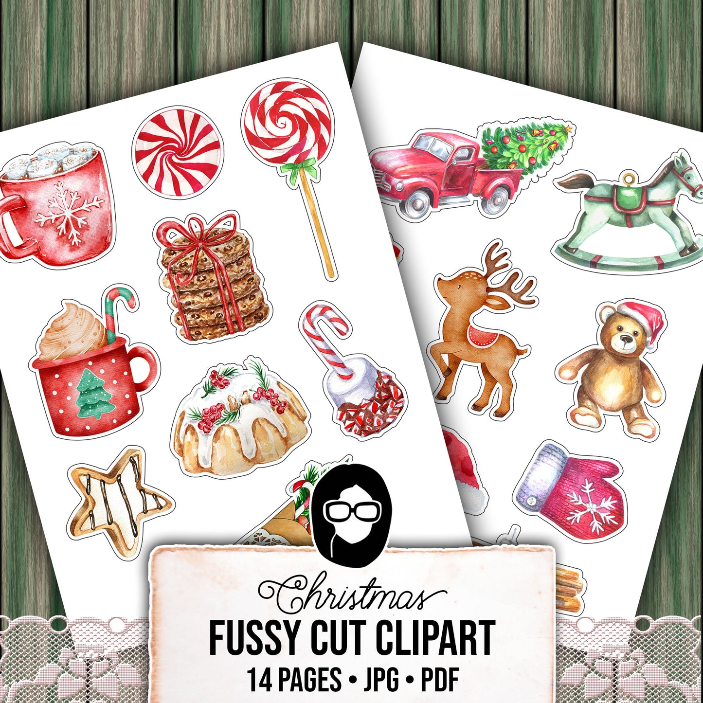 Fussy Cut Christmas Ephemera -14pg Digital Download- Red & Green Christmas, Scrapbook Cutouts, Junk Journal Collage Sheets, December Clipart