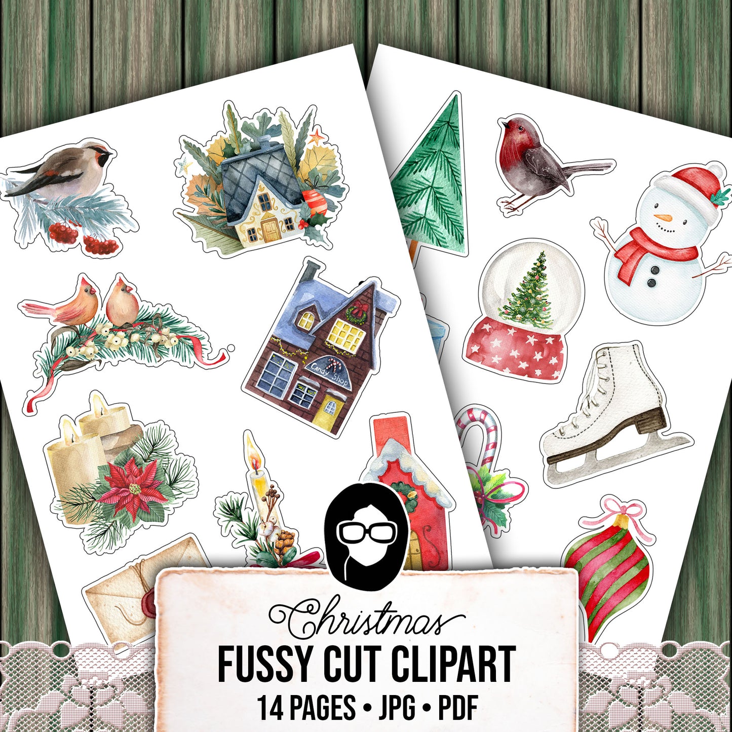 Fussy Cut Christmas Ephemera -14pg Digital Download- Red & Green Christmas, Scrapbook Cutouts, Junk Journal Collage Sheets, December Clipart