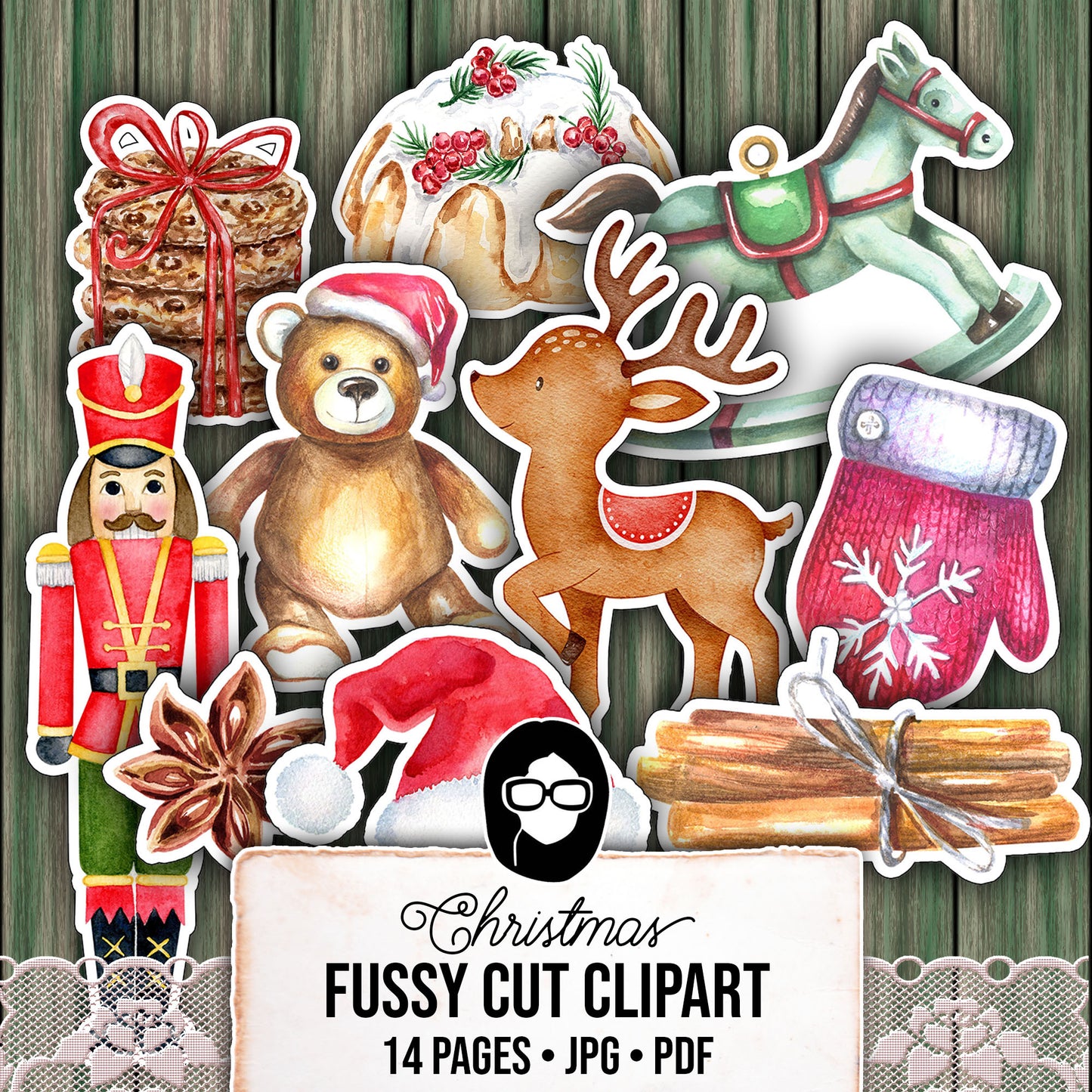 Fussy Cut Christmas Ephemera -14pg Digital Download- Red & Green Christmas, Scrapbook Cutouts, Junk Journal Collage Sheets, December Clipart