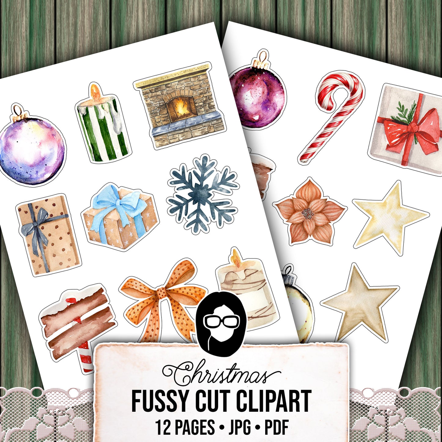 Fussy Cut Christmas Ephemera -12pg Digital Download- Red & Green Christmas, Scrapbook Cutouts, Junk Journal Collage Sheets, December Clipart