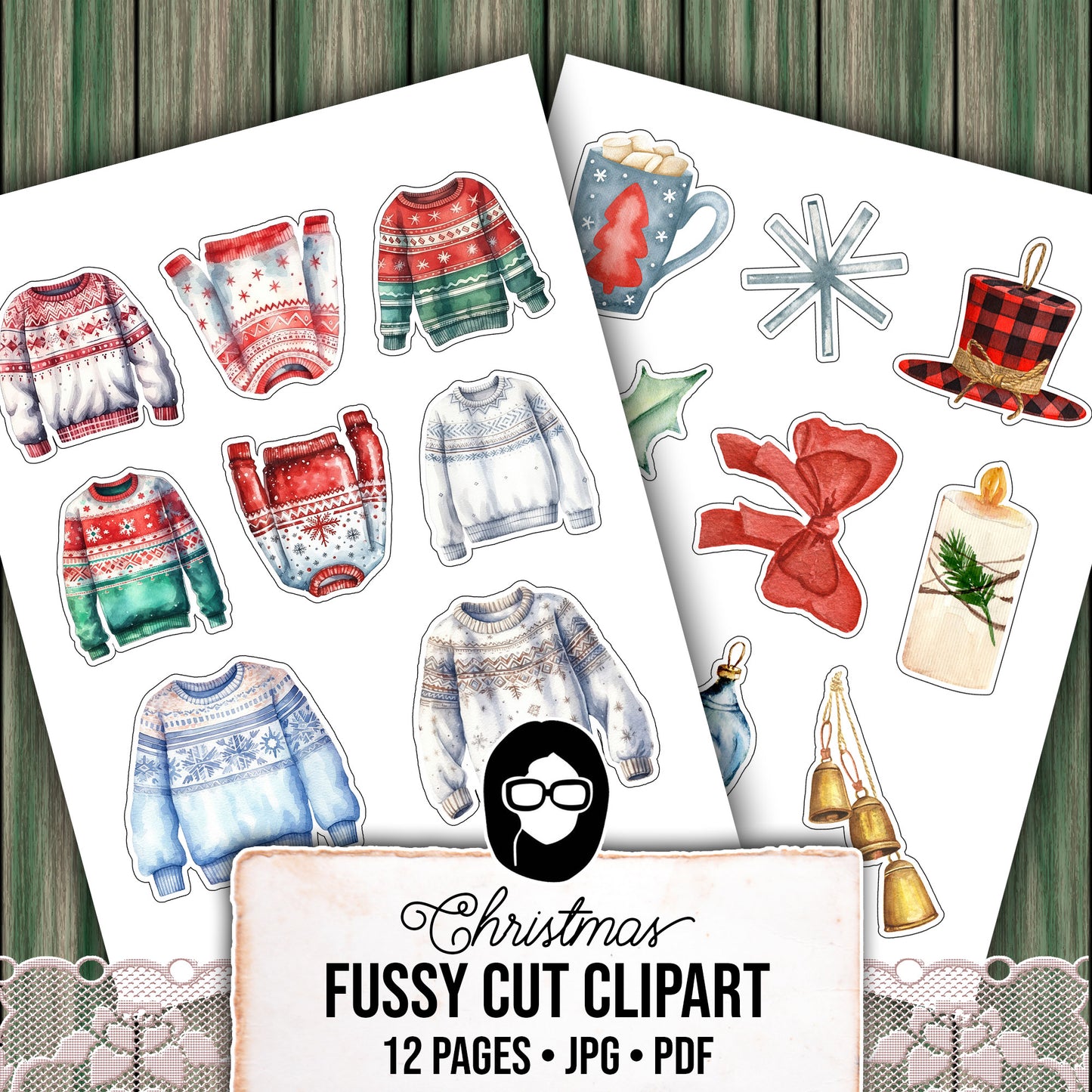 Fussy Cut Christmas Ephemera -12pg Digital Download- Red & Green Christmas, Scrapbook Cutouts, Junk Journal Collage Sheets, December Clipart