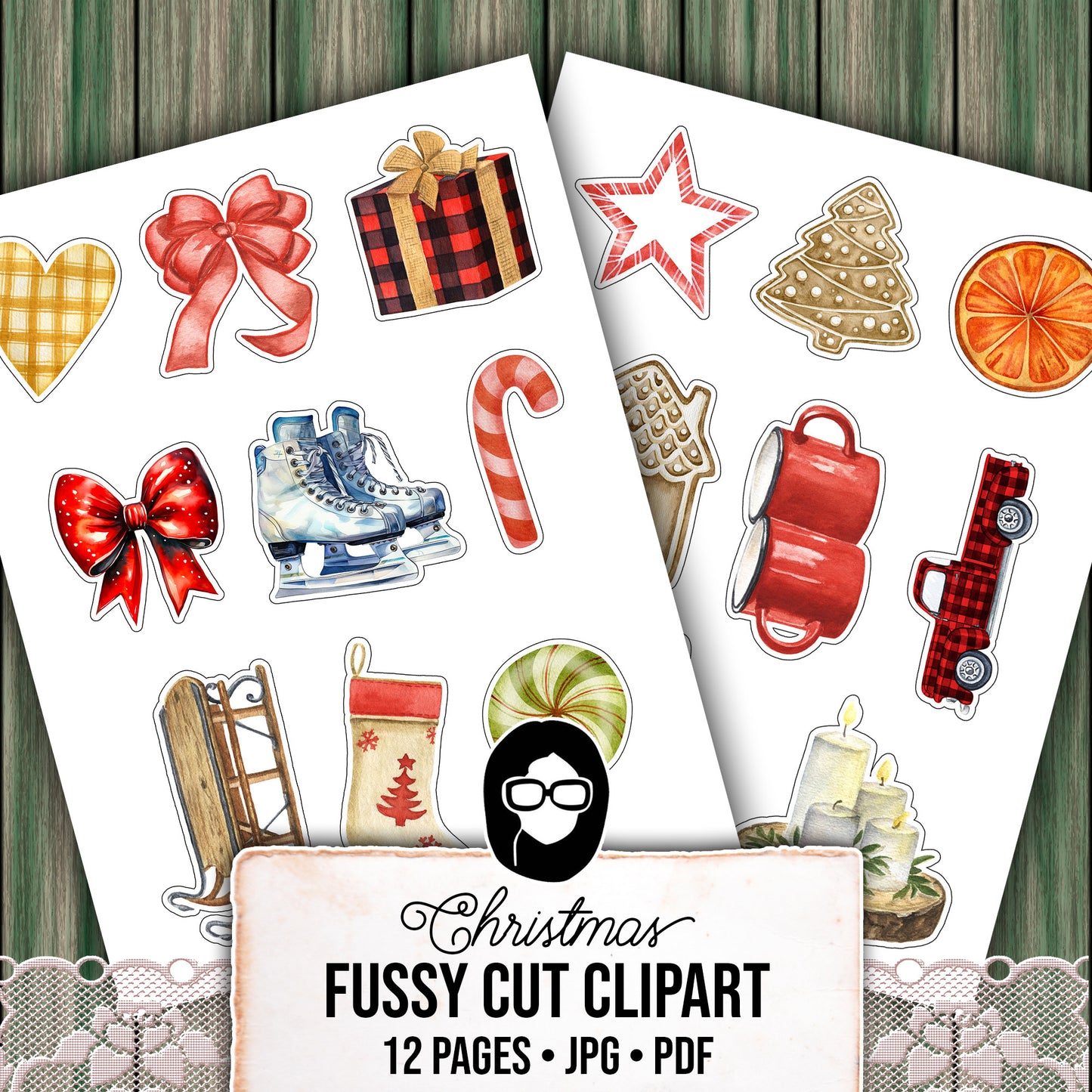 Fussy Cut Christmas Ephemera -12pg Digital Download- Red & Green Christmas, Scrapbook Cutouts, Junk Journal Collage Sheets, December Clipart