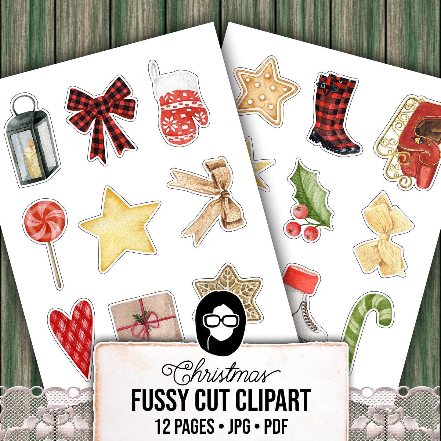 Fussy Cut Christmas Ephemera -12pg Digital Download- Red & Green Christmas, Scrapbook Cutouts, Junk Journal Collage Sheets, December Clipart