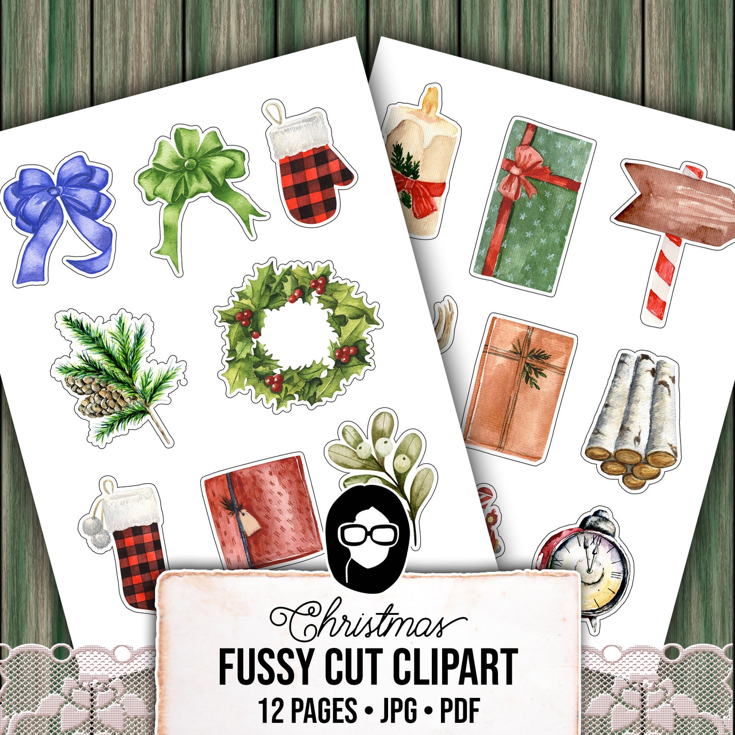 Fussy Cut Christmas Ephemera -12pg Digital Download- Red & Green Christmas, Scrapbook Cutouts, Junk Journal Collage Sheets, December Clipart