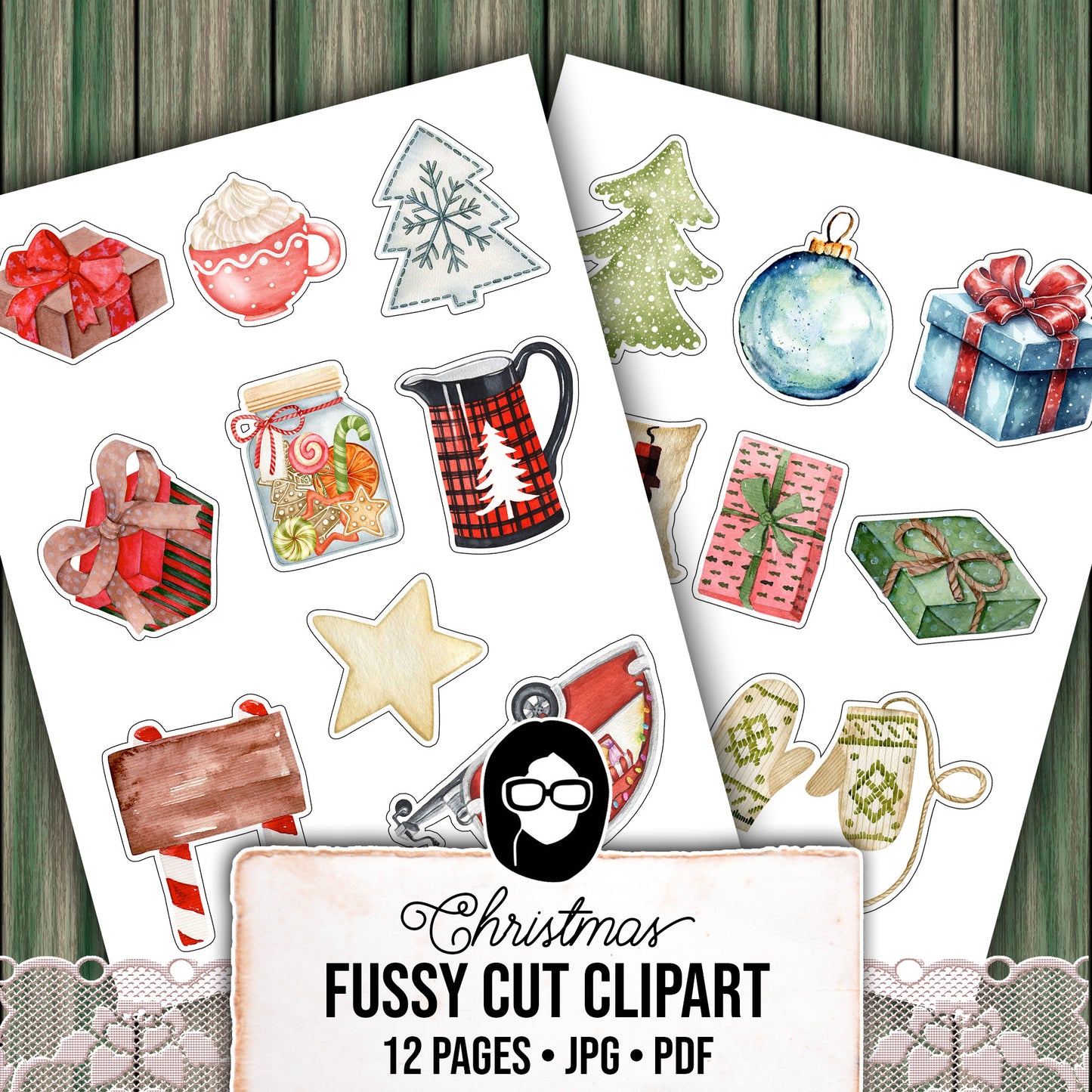Fussy Cut Christmas Ephemera -12pg Digital Download- Red & Green Christmas, Scrapbook Cutouts, Junk Journal Collage Sheets, December Clipart