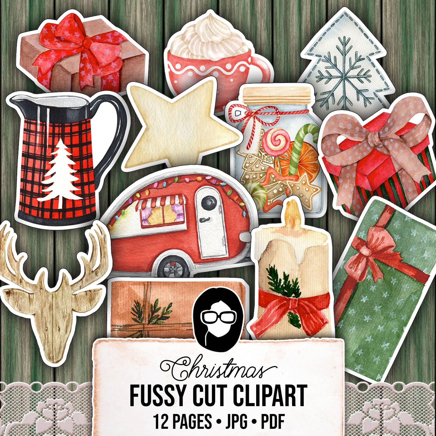 Fussy Cut Christmas Ephemera -12pg Digital Download- Red & Green Christmas, Scrapbook Cutouts, Junk Journal Collage Sheets, December Clipart