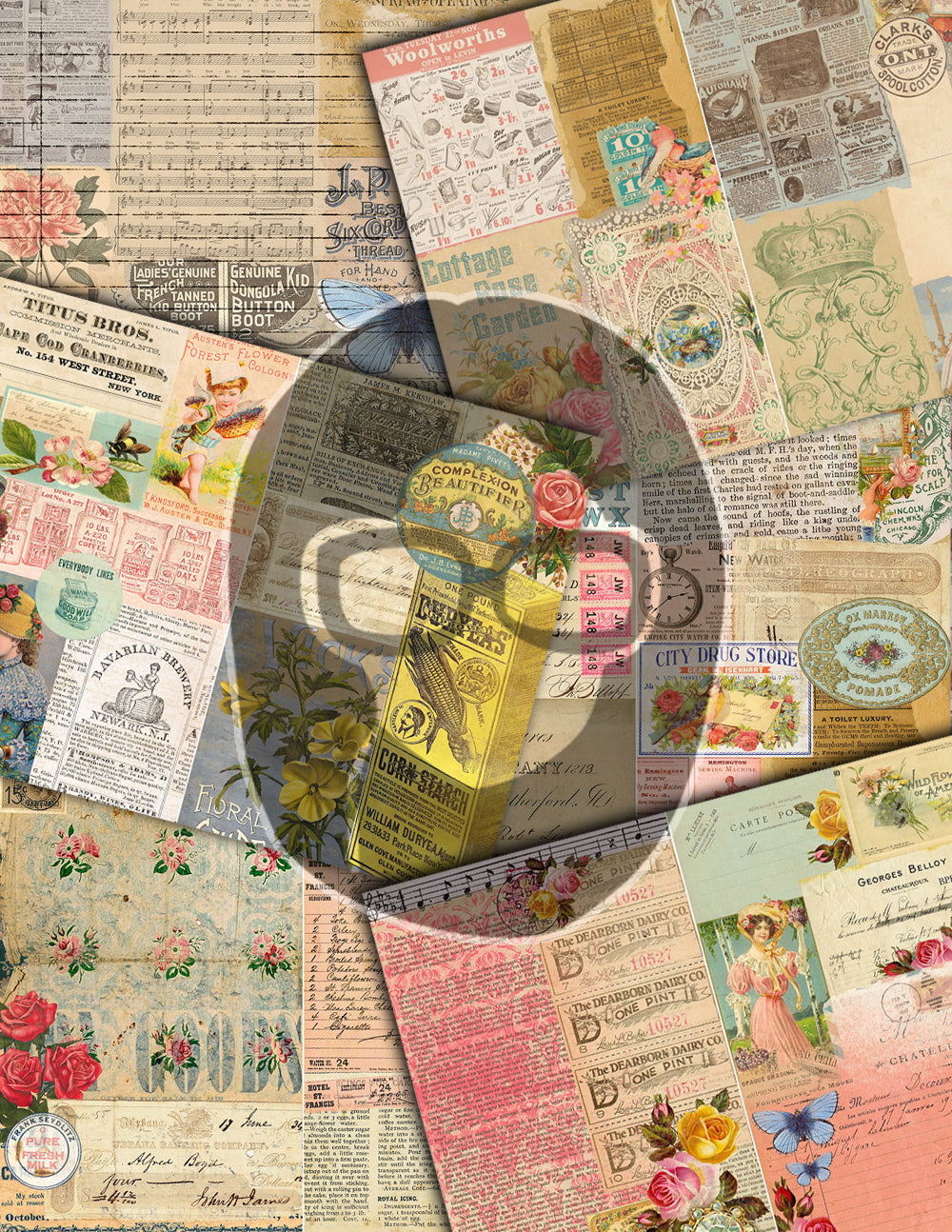 Travelers Notebook, Junk Journal Kit - Charming Fragments - 30 Digital Download - travelers notebook, fauxdori insert, Midori Insert Pages