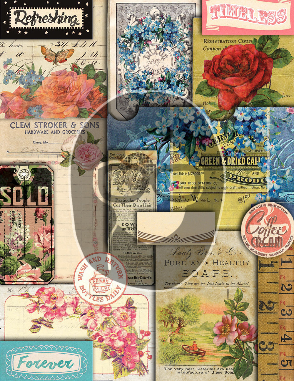 Junk Journaling Kit - Charming Fragments - 30 Journaling Pages - art journal kit, junk journal cover, junk paper pack, digital paper pack