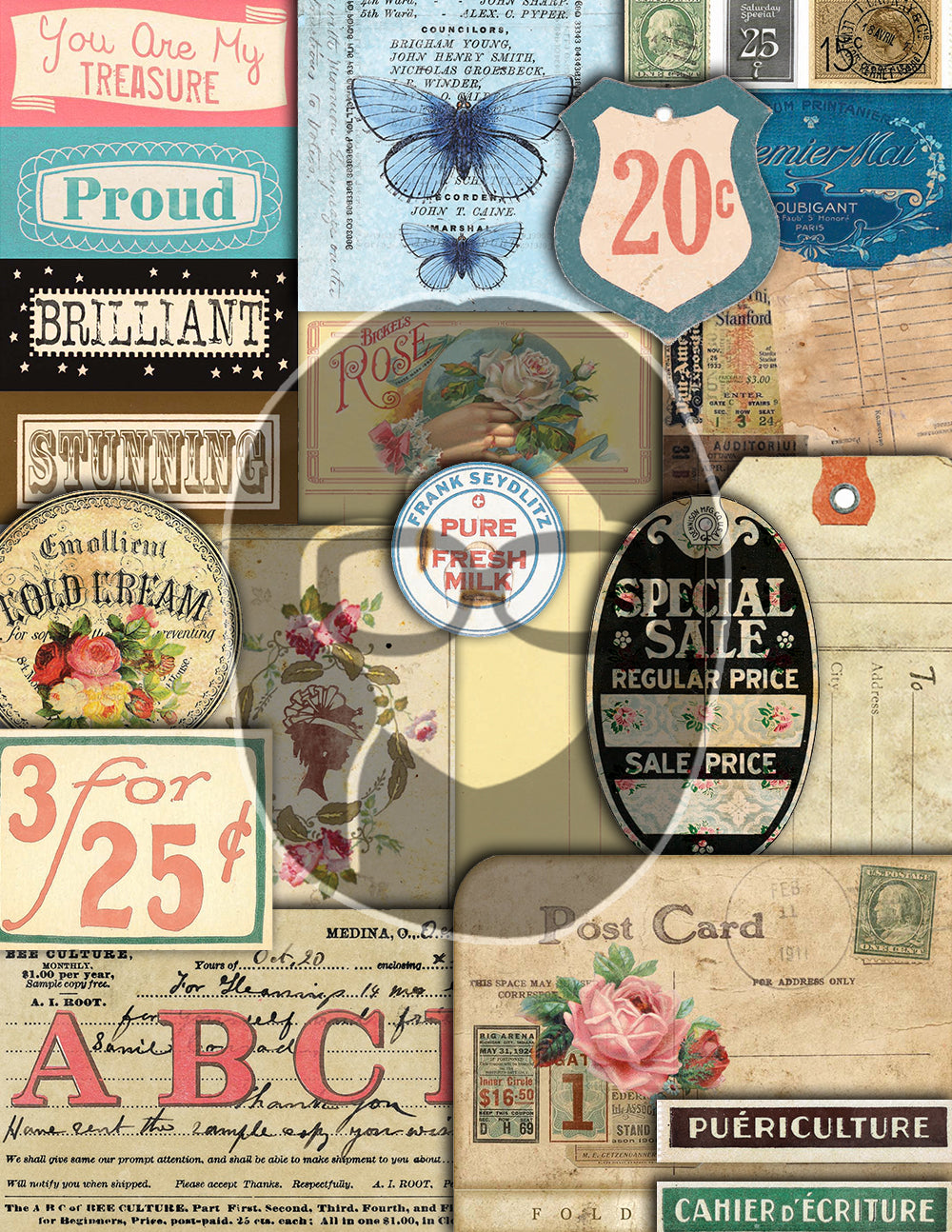 Junk Journaling Kit - Charming Fragments - 30 Journaling Pages - art journal kit, junk journal cover, junk paper pack, digital paper pack