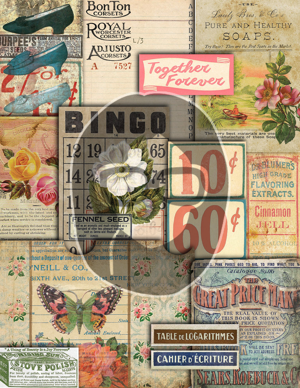 Junk Journaling Kit - Charming Fragments - 30 Journaling Pages - art journal kit, junk journal cover, junk paper pack, digital paper pack