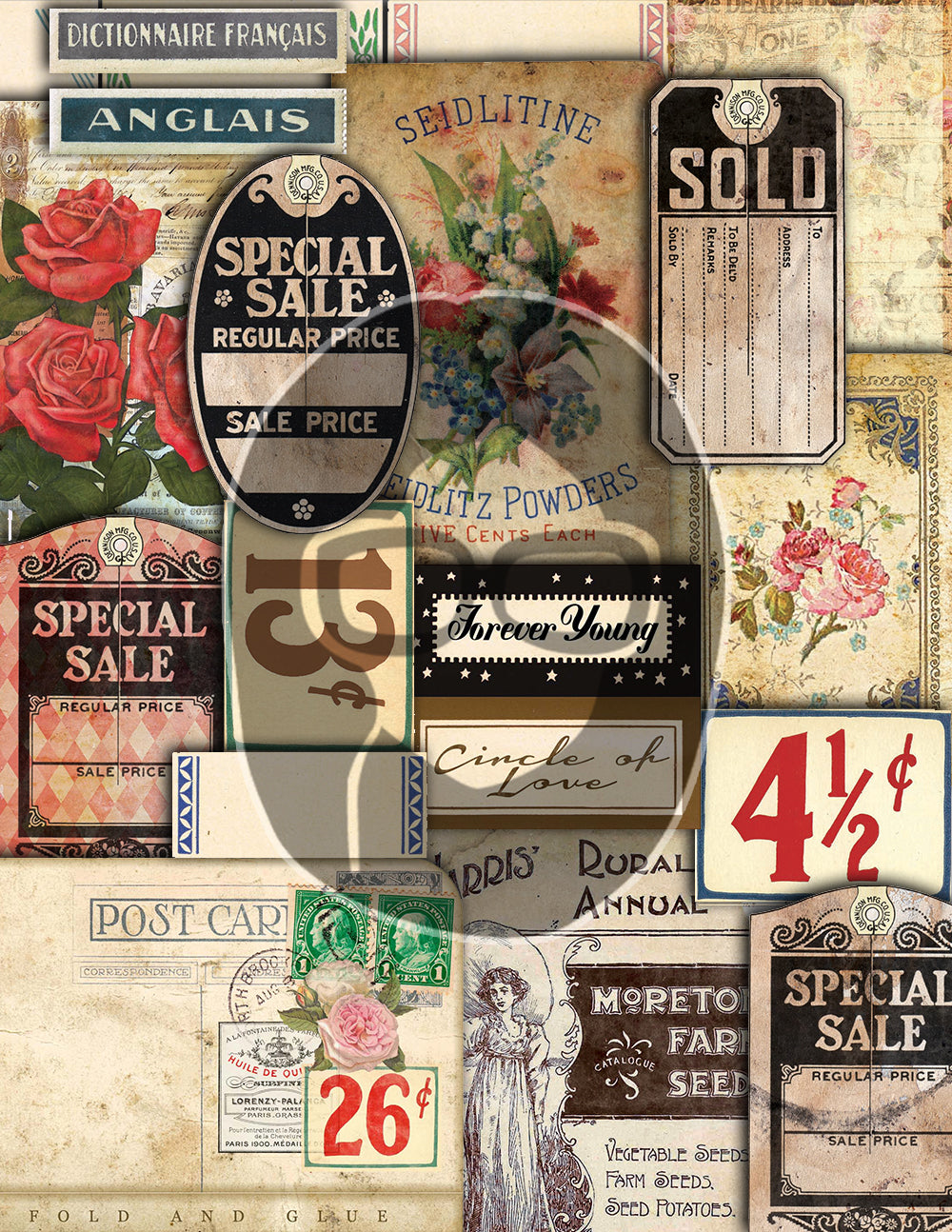 Junk Journaling Kit - Charming Fragments - 30 Journaling Pages - art journal kit, junk journal cover, junk paper pack, digital paper pack