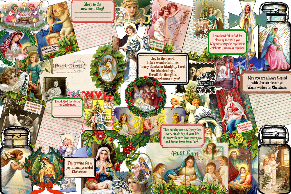 Christian Christmas Junk Journal Kit - 16 Pg download - faith prayer journal printable paper, Xmas bible scripture journaling digital kit